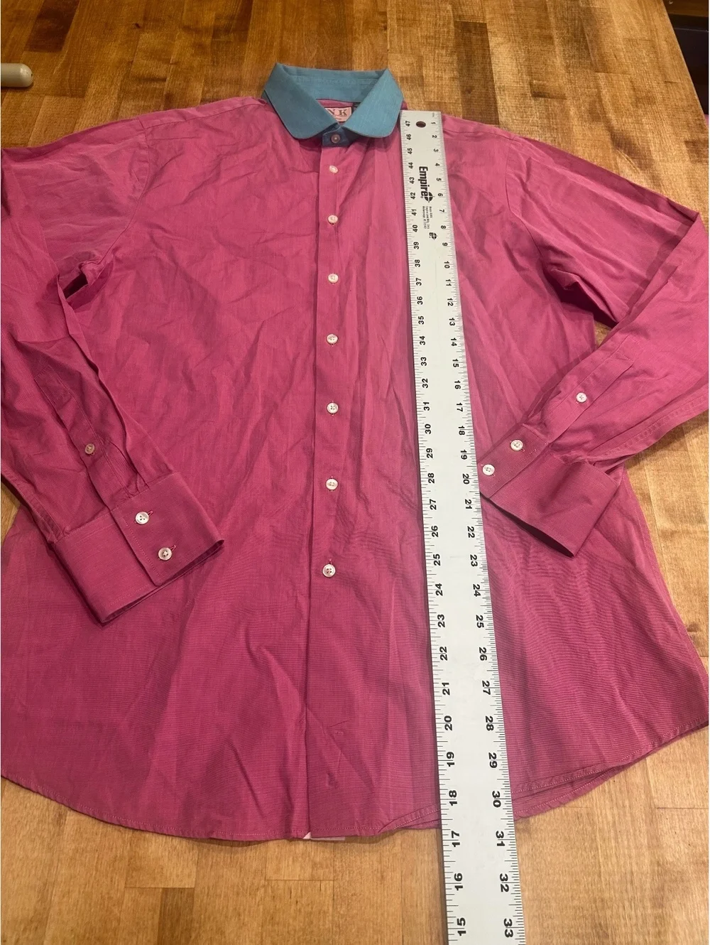 PINK Thomas Pink Men's Superfine Italian 120s Dress Shirt - Pink with Blue Contr